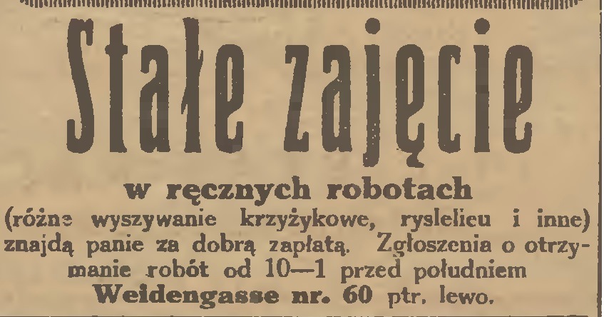 Praca dla hafciarek. Ogłoszenie z Gazety Gdańskiej (1923.08.01 nr 171)  http://pbc.gda.pl/dlibra/docmetadata?id=10420&from=publication
