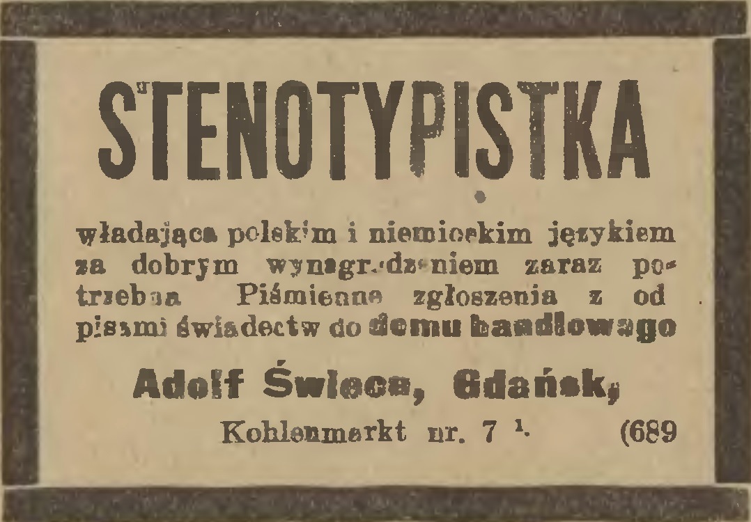 Ogłoszenie w: Gazeta Gdańska, 1920.03.11 nr 60 http://pbc.gda.pl/dlibra/docmetadata?id=8374&from=publication