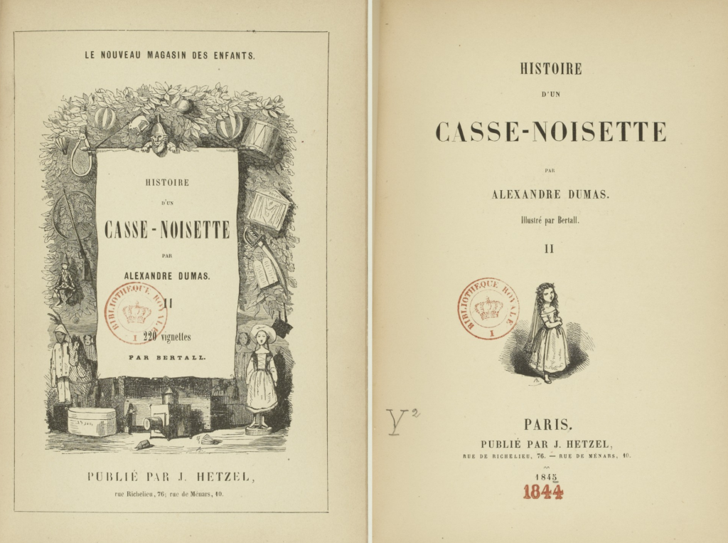Strony tytułowe Historii dziadka do orzechów, A. Dumas 1845 gallica.bnf.fr