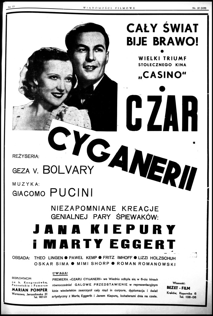 Reklama filmu "Czar Cyganerii", 1937 rok