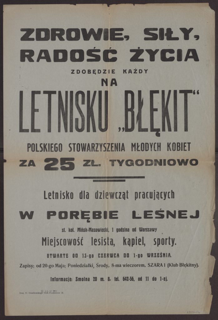 Zdrowie, siły, radość życia, reklama letniska Błękit, 1931, polona.pl/item/afisz