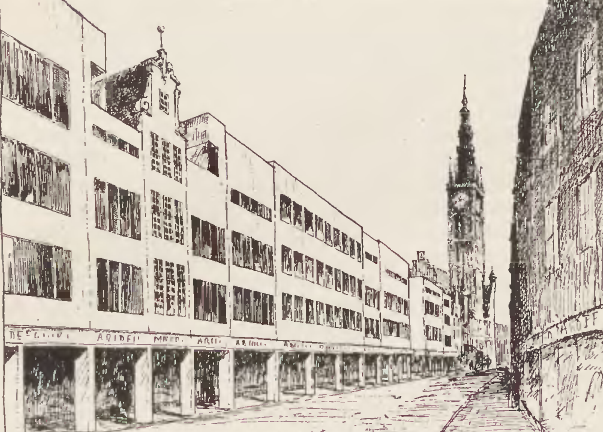 Otto Kloeppel, Danzig am Scheidewege, 1928, pbc.gda.pl, s. 19; wizja architektoniczna - przyszłość ulicy Długiej - dzięki Nadradcy Budowlanemu Martinowi Kiesslingowi;