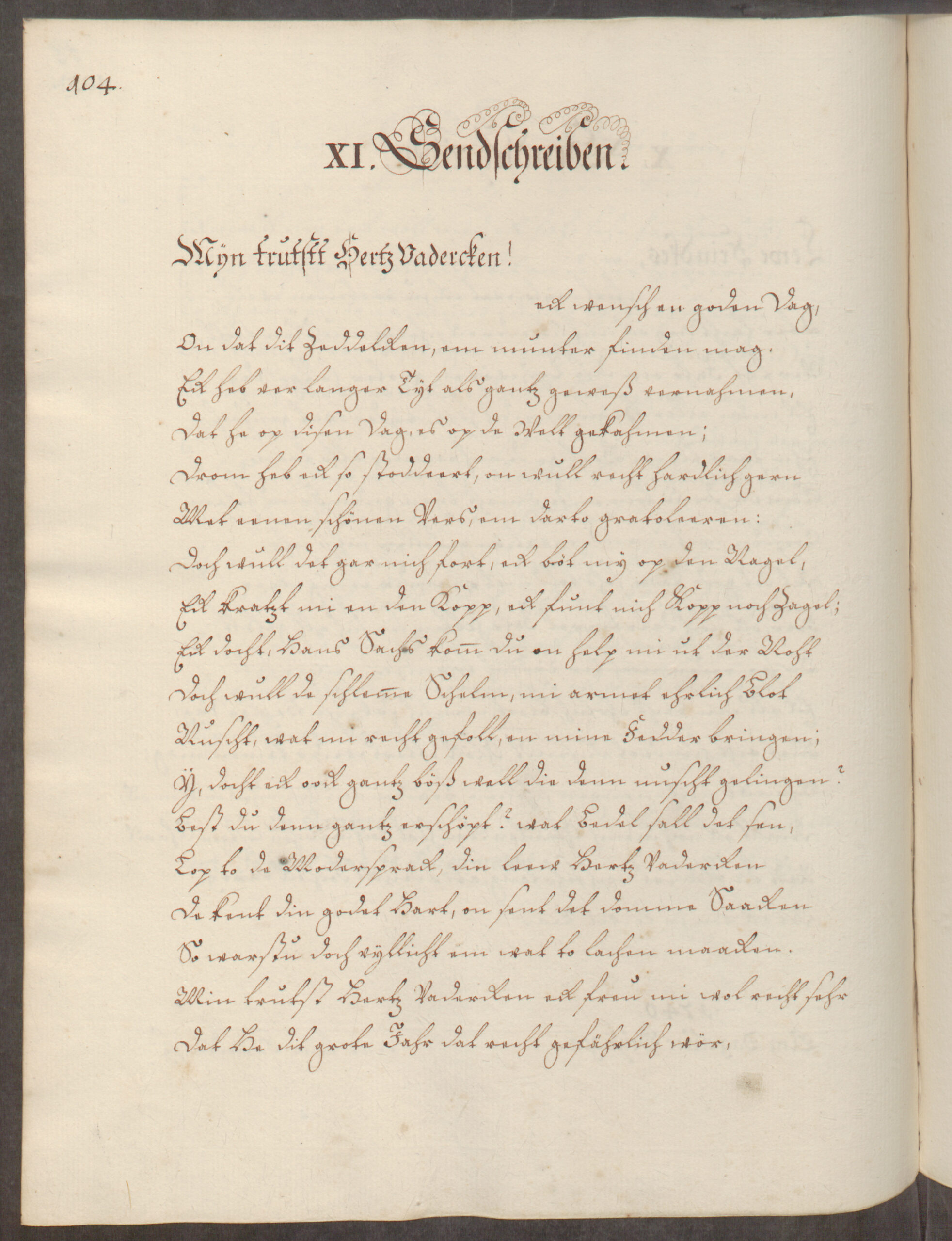 Strona z rekopisu Anny Renaty Breyne z wierszem pt. "Myn trutstt Hertz Vadercken!"