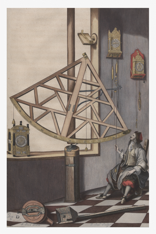 Zaanimowana rycina Jana Heweliusza, przedstawiająca lunetę.
