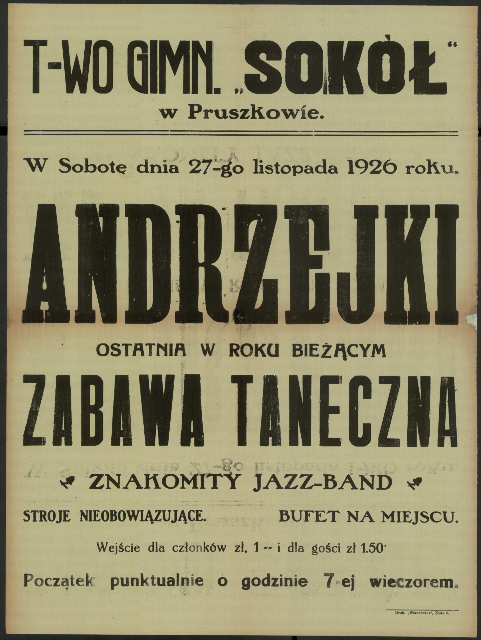 Afisz z roku 1926 roku. Zaproszenie na Andrzejki.