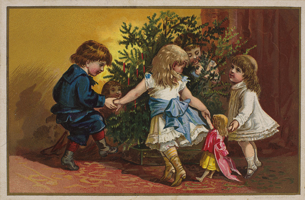 Dzieci tańczą wokół drzewka, 1880, ze zbiorów norweskiej Biblioteki Narodowej, flic.kr/p/aMGH7t