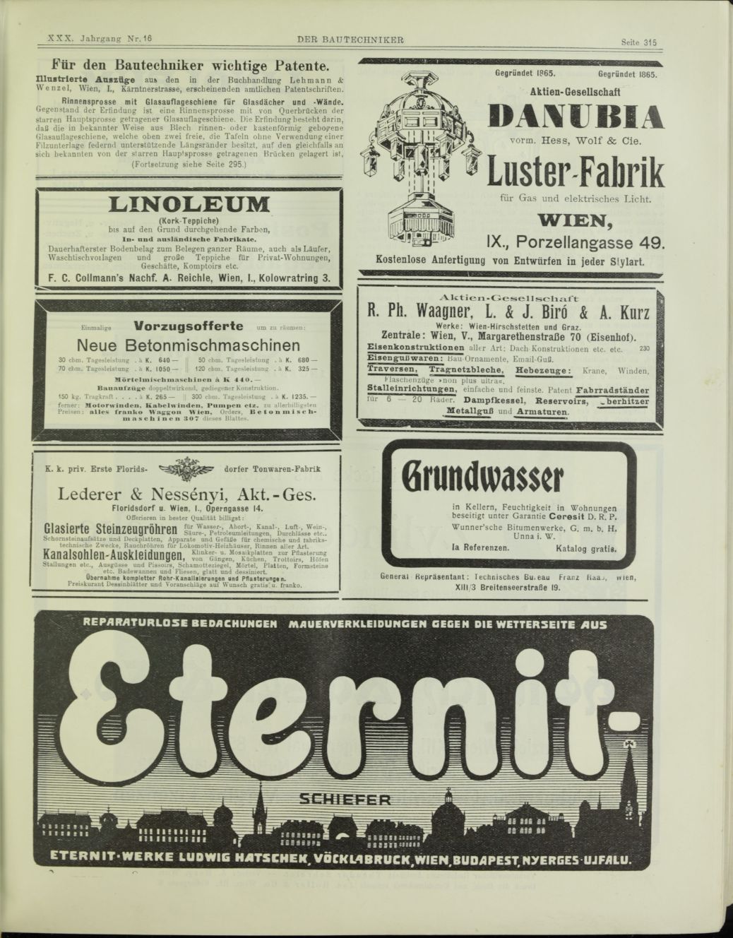 m.in. eternit, l. 30. XX wieku, anno.onb.ac.at