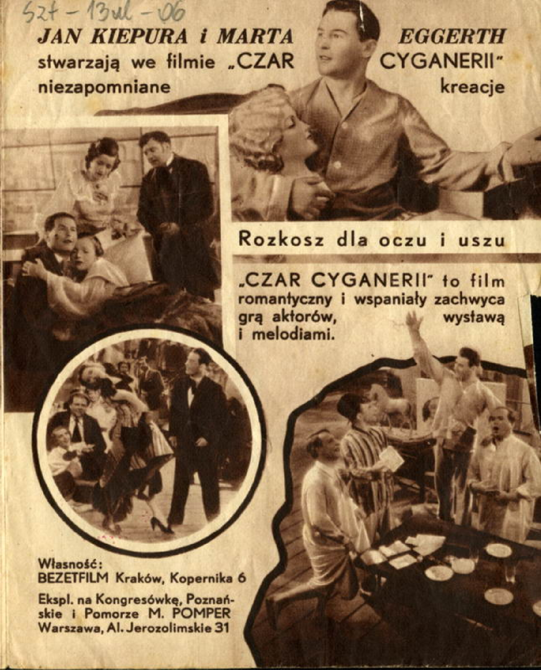 Prospekt reklamowy filmu pt. "Czar Cyganerii", 1937, Marta Eggerth, Jan Kiepura, mbc.cyfrowemazowsze.pl
