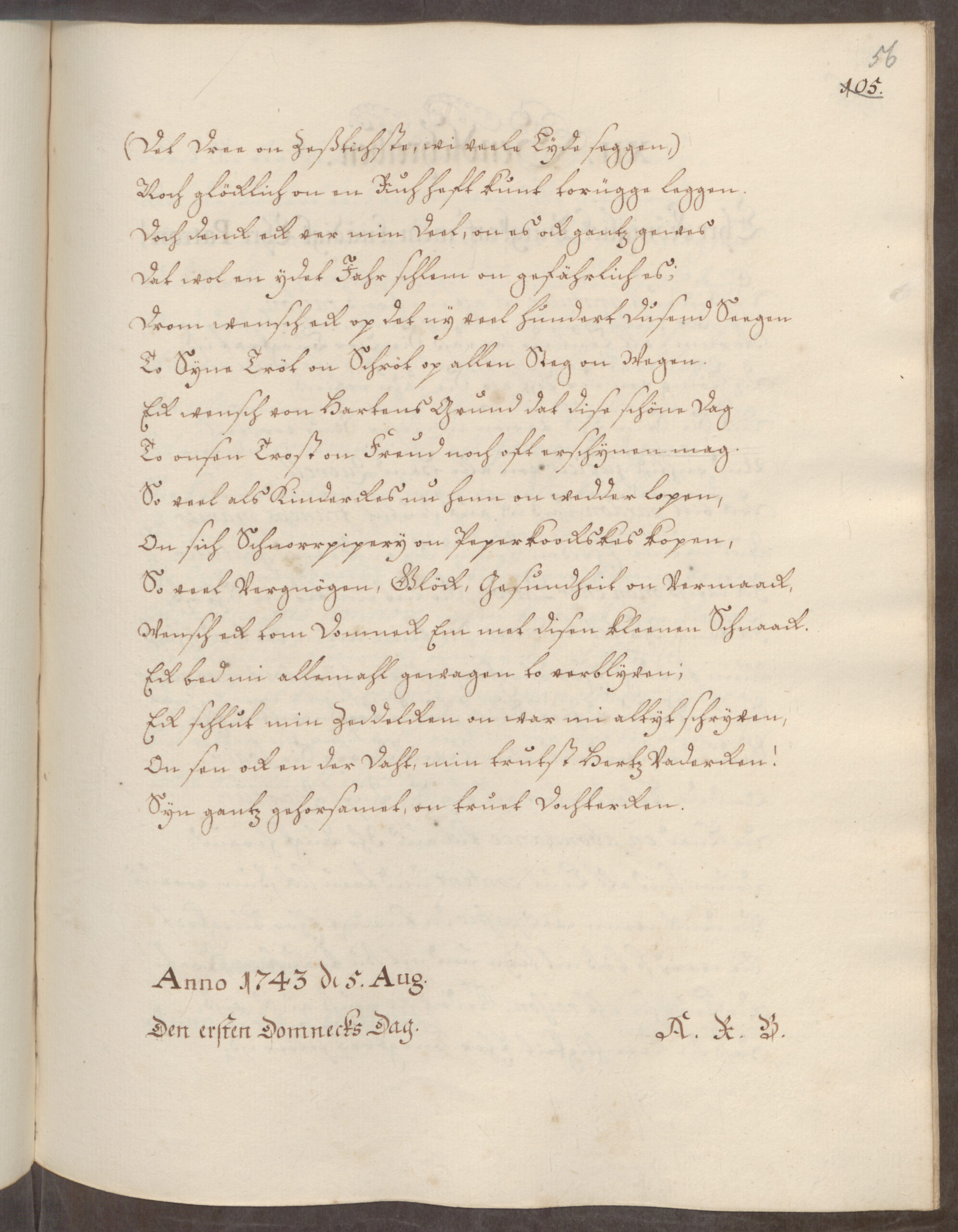 Strona z rekopisu Anny Renaty Breyne z wierszem pt. "Myn trutstt Hertz Vadercken!"